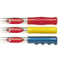 Three Shurhold poles are shown with red, yellow, and blue handles, each featuring a different grip texture, arranged horizontally in parallel.