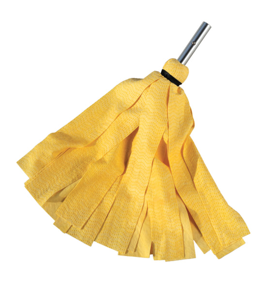 The Shurhold Industries, Inc. Wave Mop features wide, flat yellow strips and a metal handle attachment, offering high-performance cleaning with superior materials.