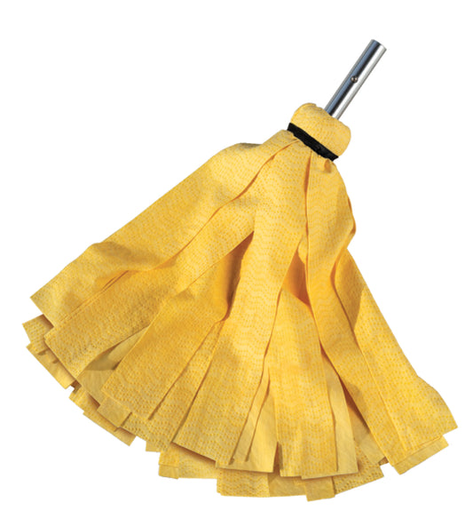 The Shurhold Industries, Inc. Wave Mop XL features wide, flat yellow strips and a short metal handle for superior absorption and easy drying.
