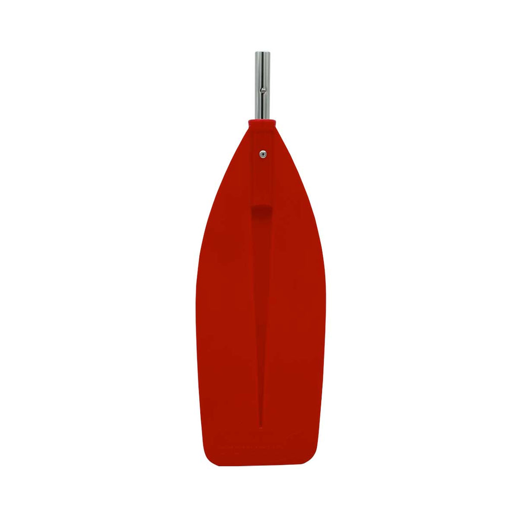 The Shurhold Industries, Inc. Paddle features a red plastic blade and a metal shaft segment at the top, photographed on a white background. This paddle is a useful safety item for engine emergencies while on the water.