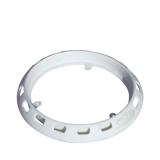 The Shurhold Industries, Inc. Bucket Base is a white UV-resistant plastic ring with evenly spaced rectangular cutouts and small mounting tabs, designed for durability and lasting surface protection.
