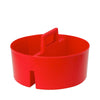 The Shurhold Industries, Inc. Bucket Caddy is a round red plastic organizer with a handle, internal divider, notched side, and perforated bottom for efficient gear storage.