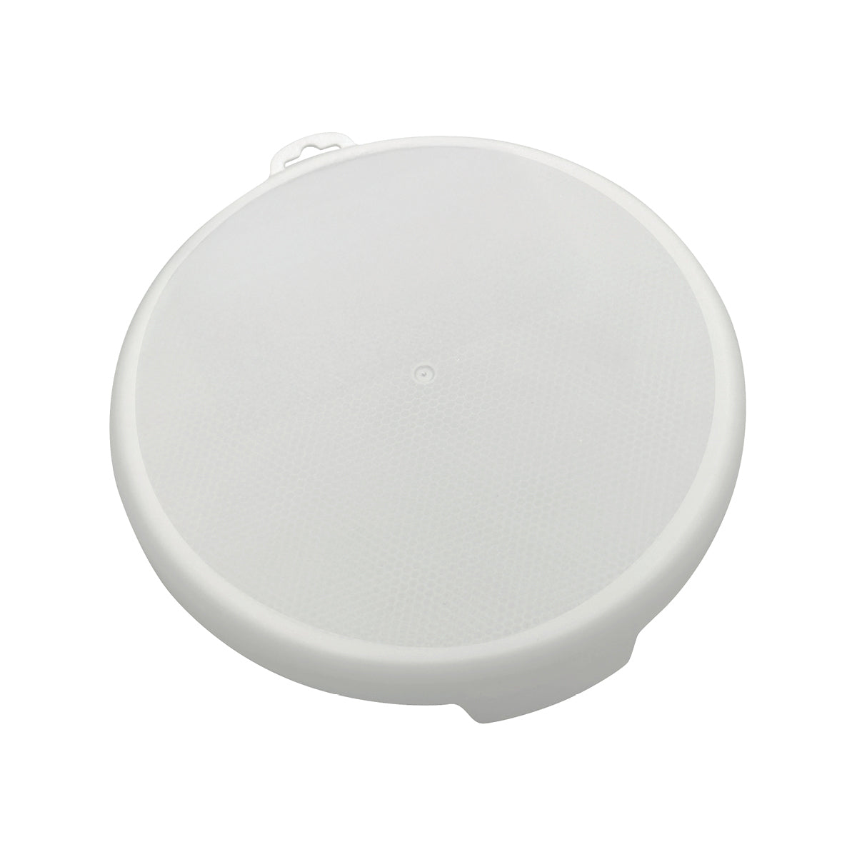 The Shurhold Industries, Inc. Bucket Lid is a round, white plastic cover with a handle and ergonomic release tab, designed to fit cookware easily with a snap-on closure like a bucket lid.