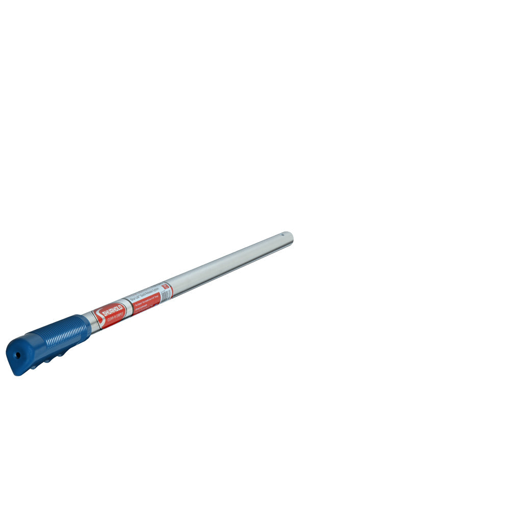 A blue-handled, corrosion-resistant aluminum Fixed Length Handle by Shurhold Industries, Inc., displayed on a white background. Compatible with Shurhold handles and features the SHUR-LOK system for secure attachment.