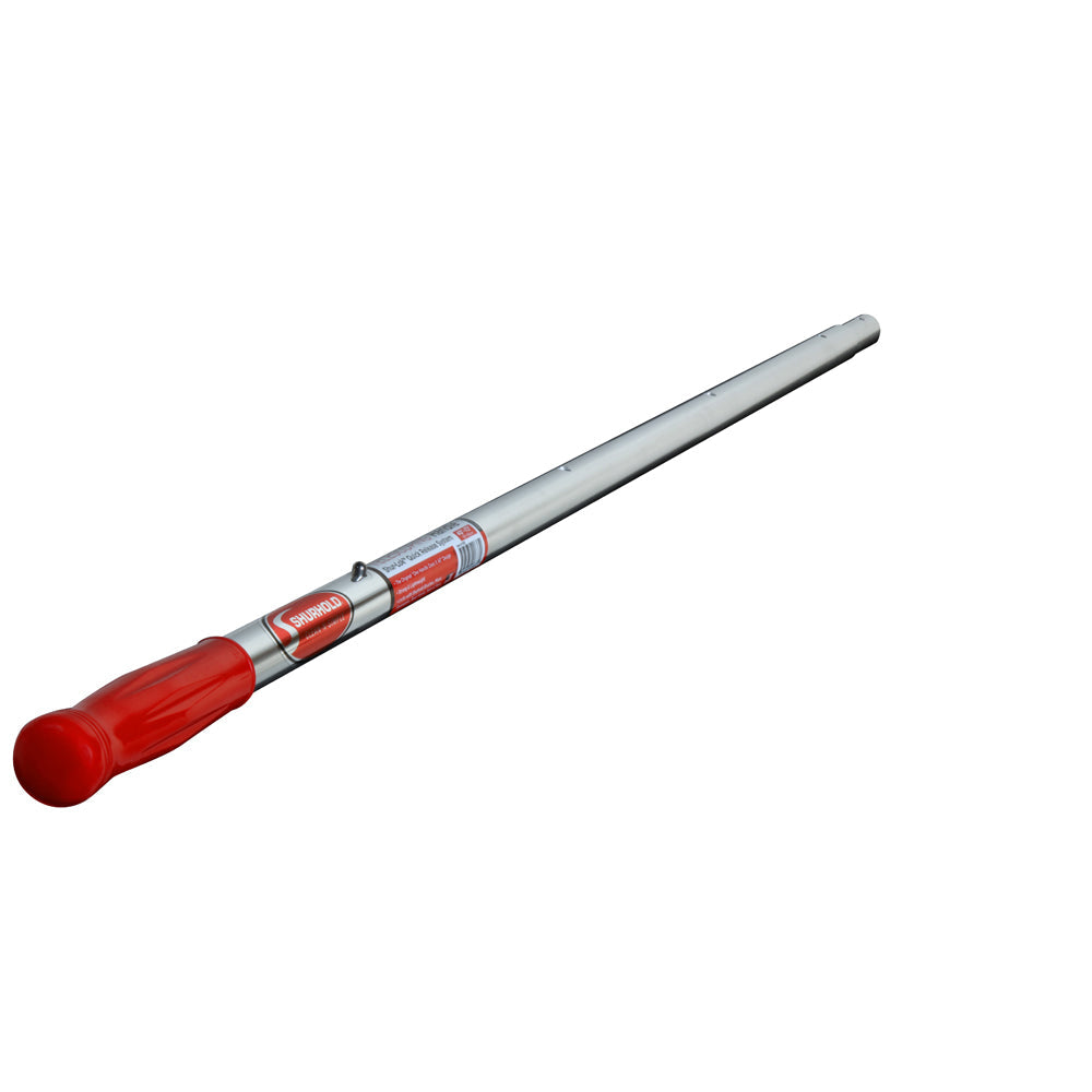 The Shurhold Industries, Inc. Telescoping Handles feature corrosion-resistant aluminum, a red plastic grip, and a side sticker label.