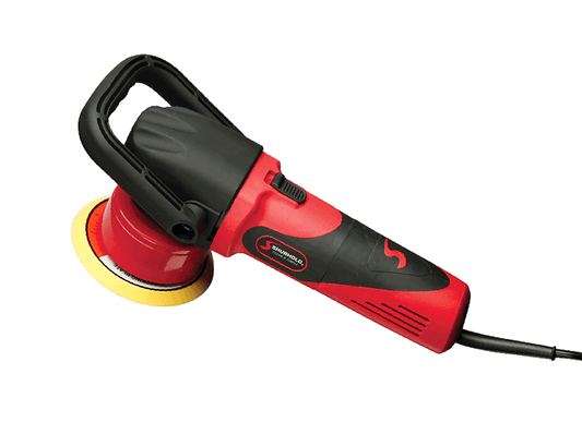 The Shurhold Industries, Inc. Dual Action Polisher, featuring a handle and power cord in red and black, is shown against a white background—perfect for achieving a high-gloss finish on your vehicle.