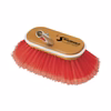 The Shurhold Industries, Inc. Classic 6 Inch Deck Brush features an oval brush head with red cleaning bristles, a wooden top, and a metal connector for easy attachment to a Shurhold handle—ideal for tough deck cleaning.
