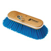 The Classic 10 Inch Deck Brush from Shurhold Industries features blue bristles, a wooden head, and a metal connector for Shurhold handles—an essential addition to your deck brush collection.
