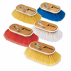 Five Classic 6 Inch Deck Brushes by Shurhold Industries, Inc. with sturdy wooden backs and metal mounting holes are shown in assorted colors on a white background, ready to attach to a Shurhold handle for easy cleaning.
