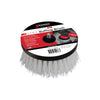The Shurhold Industries, Inc. DAP Scrub Brushes feature stiff white bristles and a black base for use with dual action polishers or cleaning machines, shown next to their product packaging.