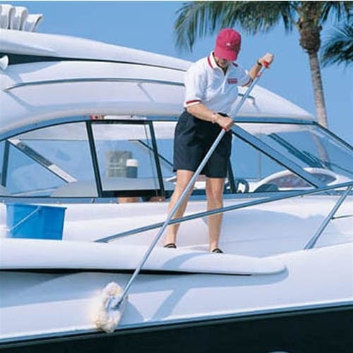 Shurhold Swivel Pad Base with Lambs Wool Cover cleaning a boat