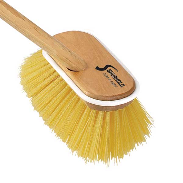 SKU #1955 Shurhold Yellow Medium Deck Brush on Wooden Handle