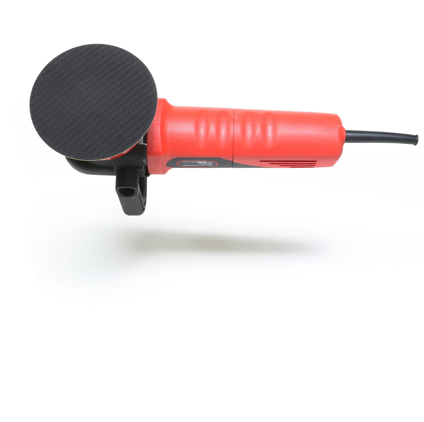 A red and black Shurhold Industries, Inc. Dual Action Polisher with a round sanding pad, designed for a high-gloss finish, is shown against a white background.