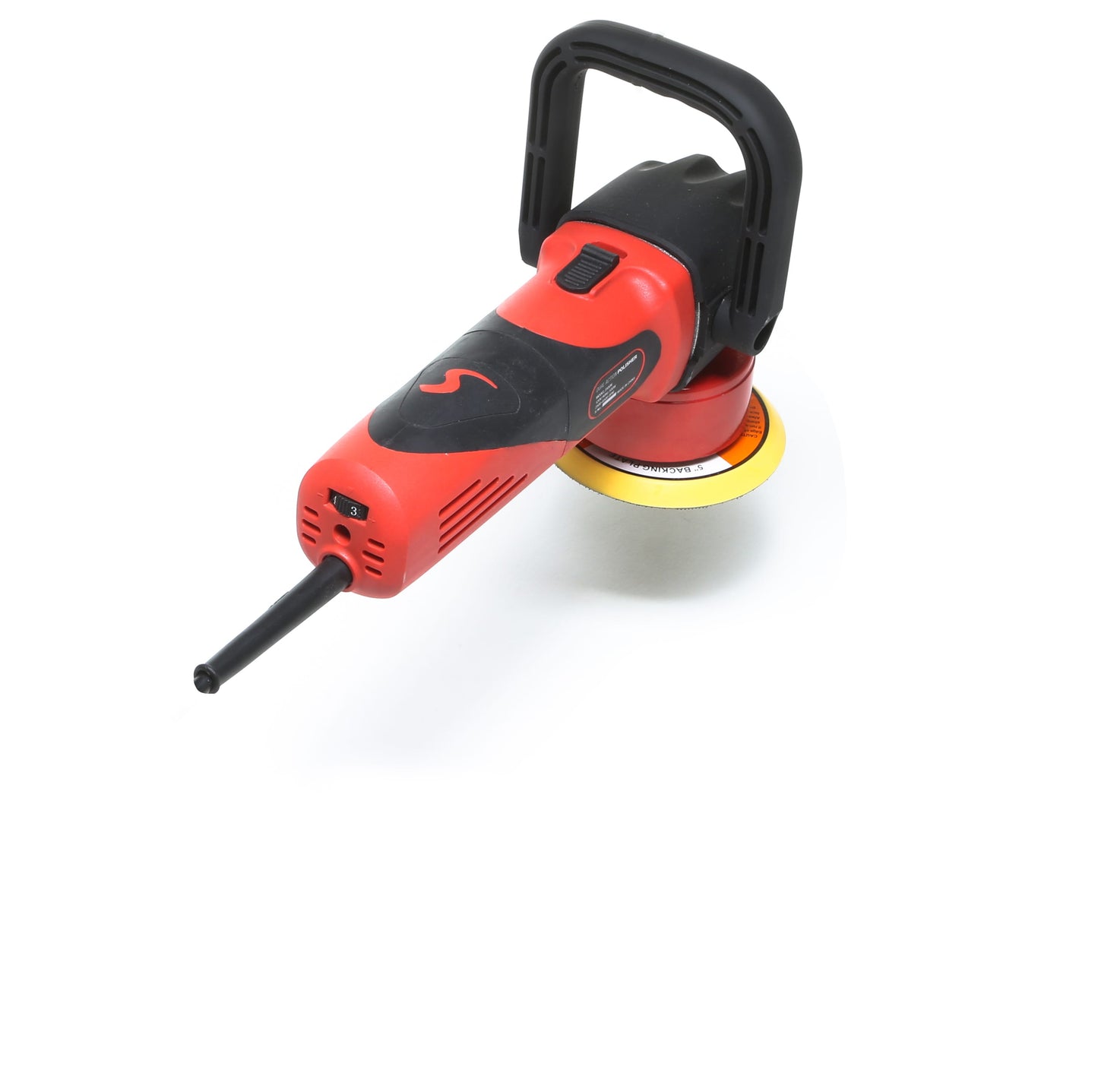 The Shurhold Industries, Inc. Dual Action Polisher is a red and black electric sander with a handle and round pad, designed for a high-gloss finish, shown on a white background.