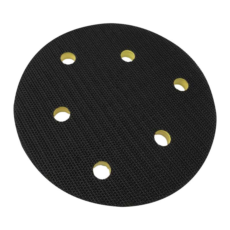 The Shurhold Industries, Inc. Replacement Dual Action Polisher Backing Plate is a round black sanding pad with six holes, compatible with Velcro-style pads—ideal for replacing backing plates for efficient sanding and polishing.