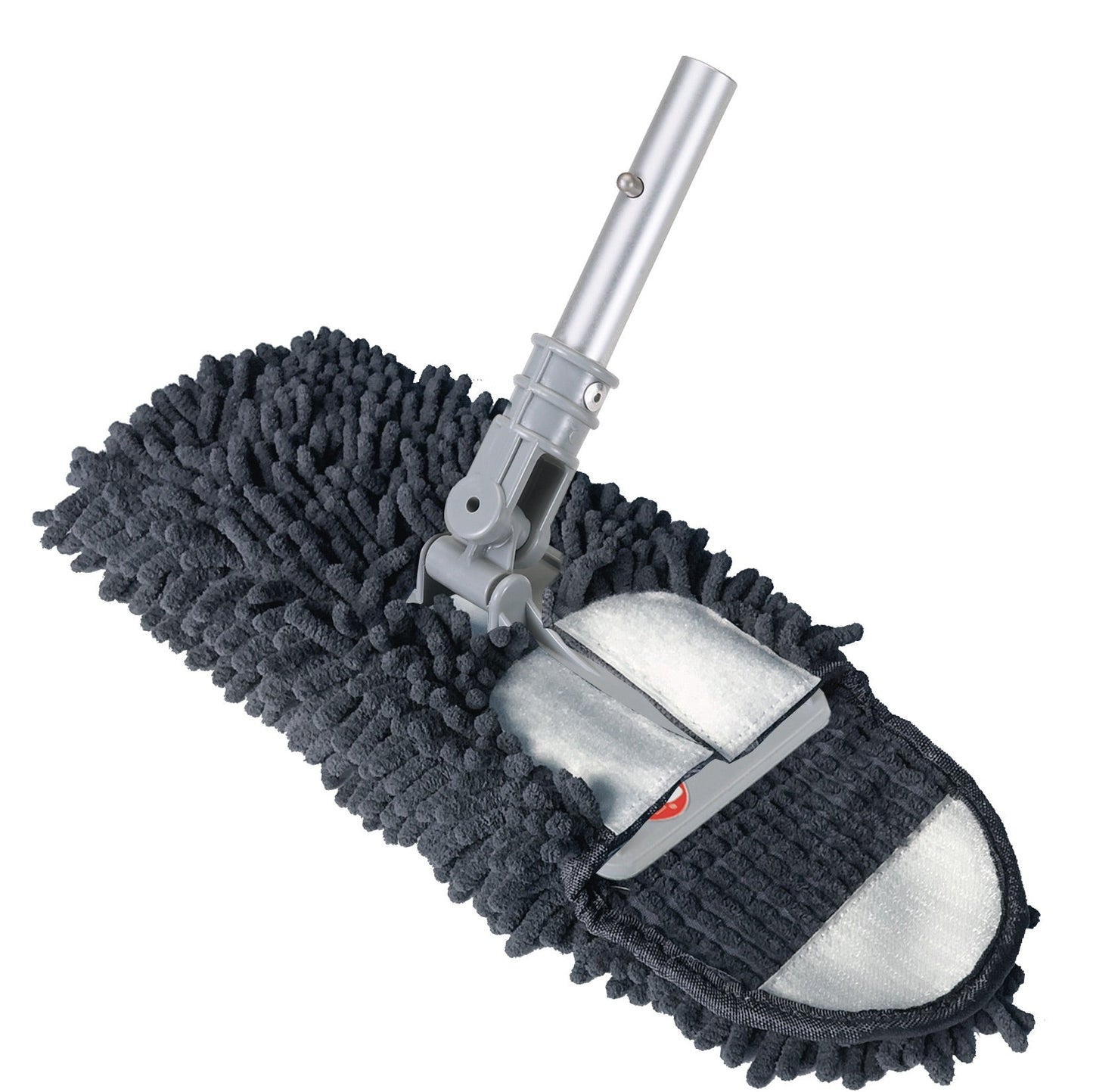 The Shurhold Industries, Inc. Microfiber Pad Base Cover features a gray chenille-texture microfiber head with an open pocket for a mop frame and a metal handle attachment, plus a scrubbing pad for streak-free cleaning on any surface.