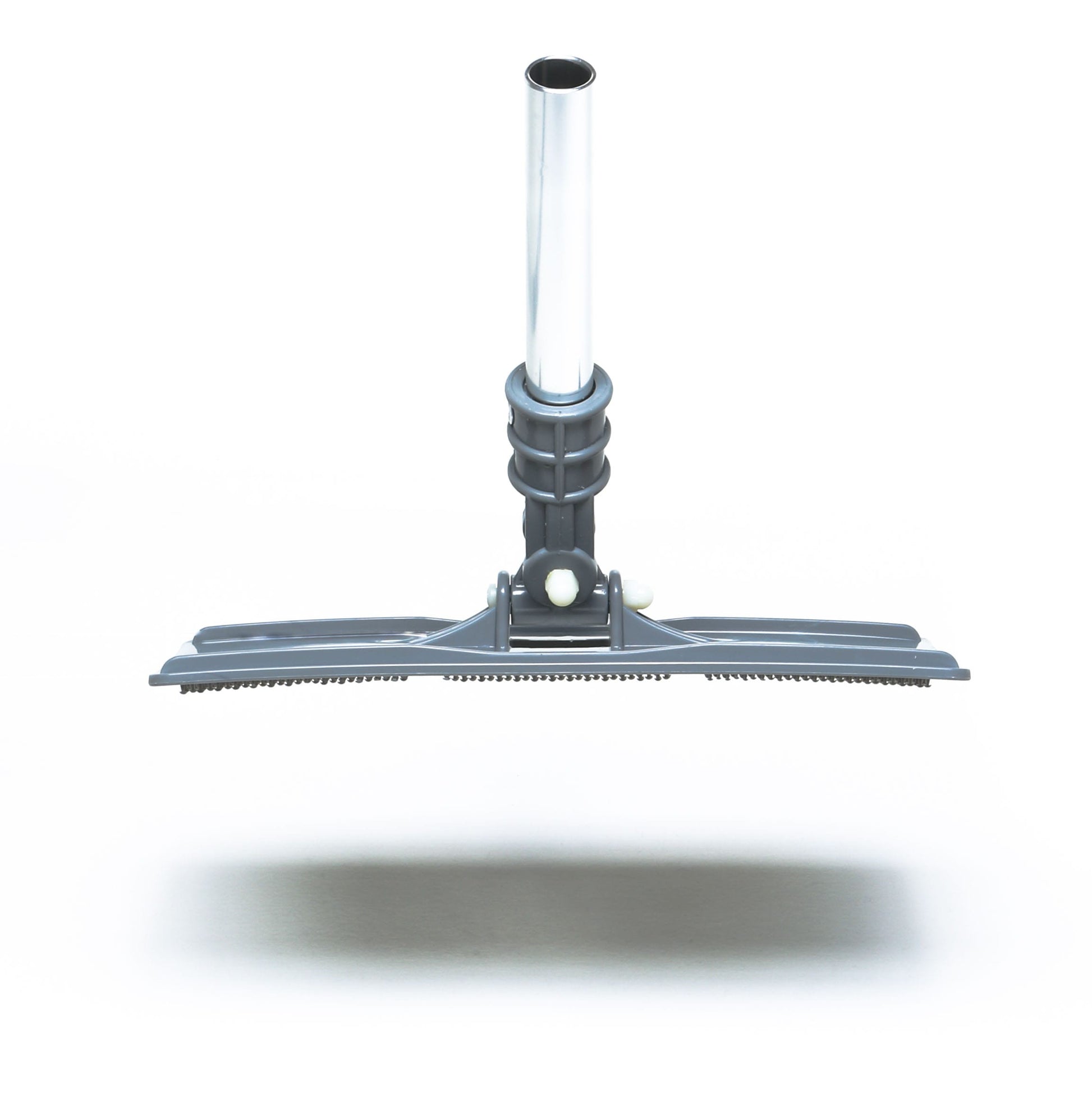 The Shurhold Industries, Inc. Swivel Pad Base is a gray pool vacuum head with a central metal attachment point, shown against a white background and compatible with multiple Shurhold attachments for versatile cleaning.