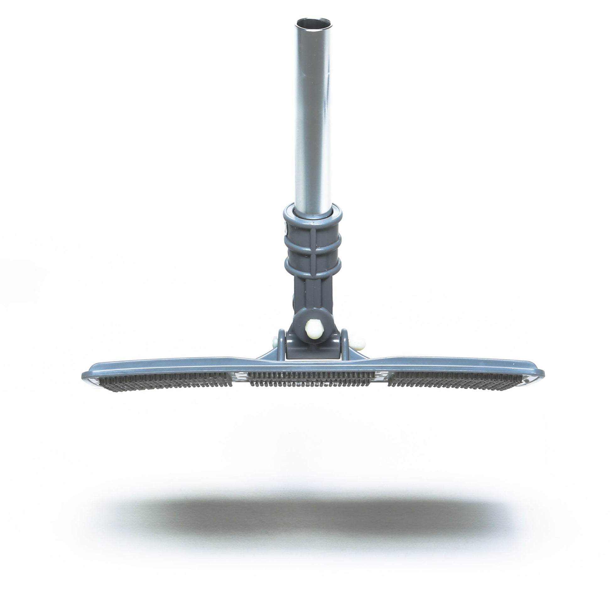 The Shurhold Industries, Inc. Swivel Pad Base is a gray rectangular pool vacuum head with a central pole attachment and brush, compatible with Shurhold attachments, shown on a white background.
