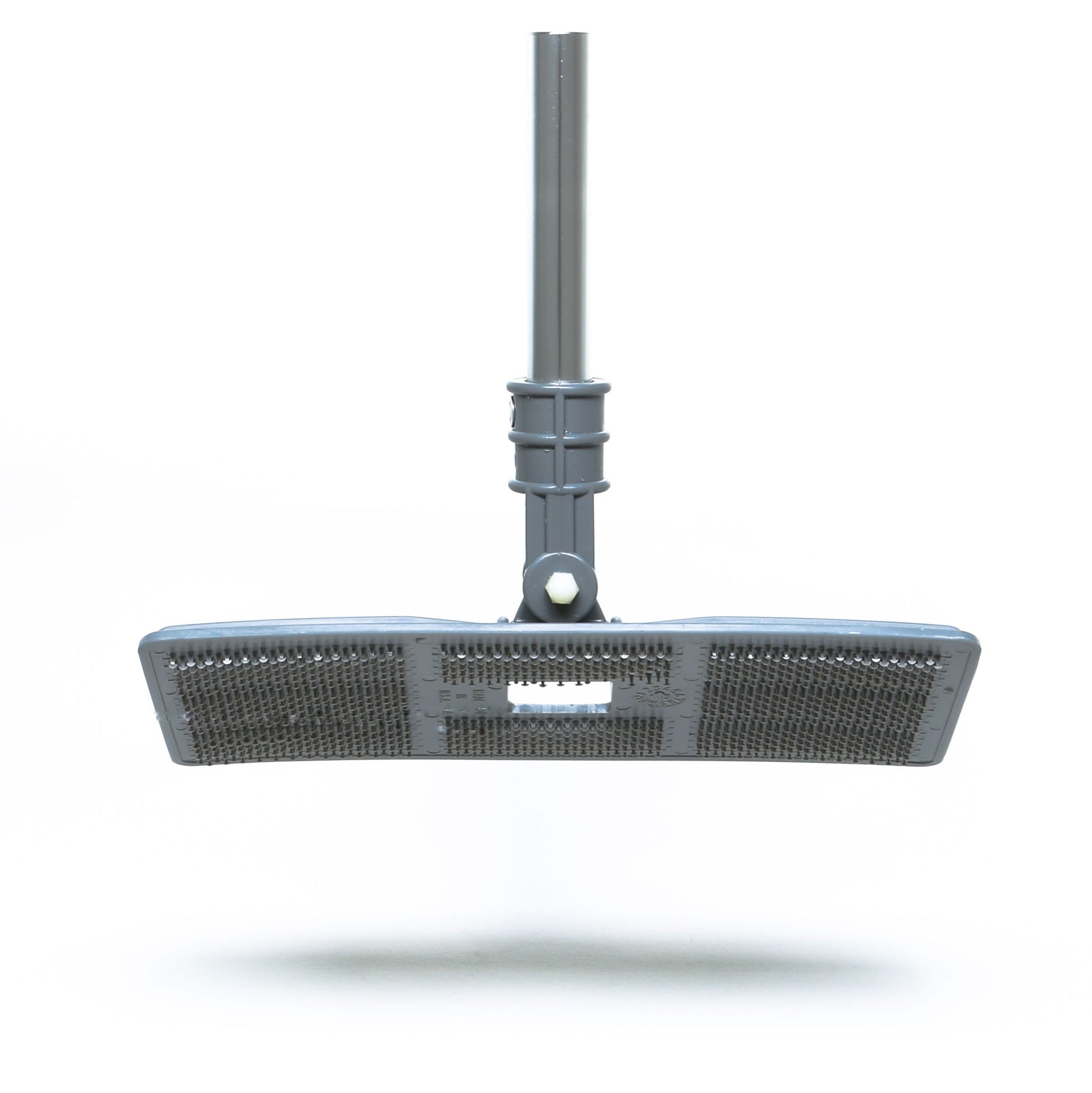 The Shurhold Industries, Inc. Swivel Pad Base is a gray floor cleaning tool with a rectangular bristle head, long handle, and swiveling base for easy maneuvering. Compatible with Shurhold attachments and scrubber pads. Photographed on white background.