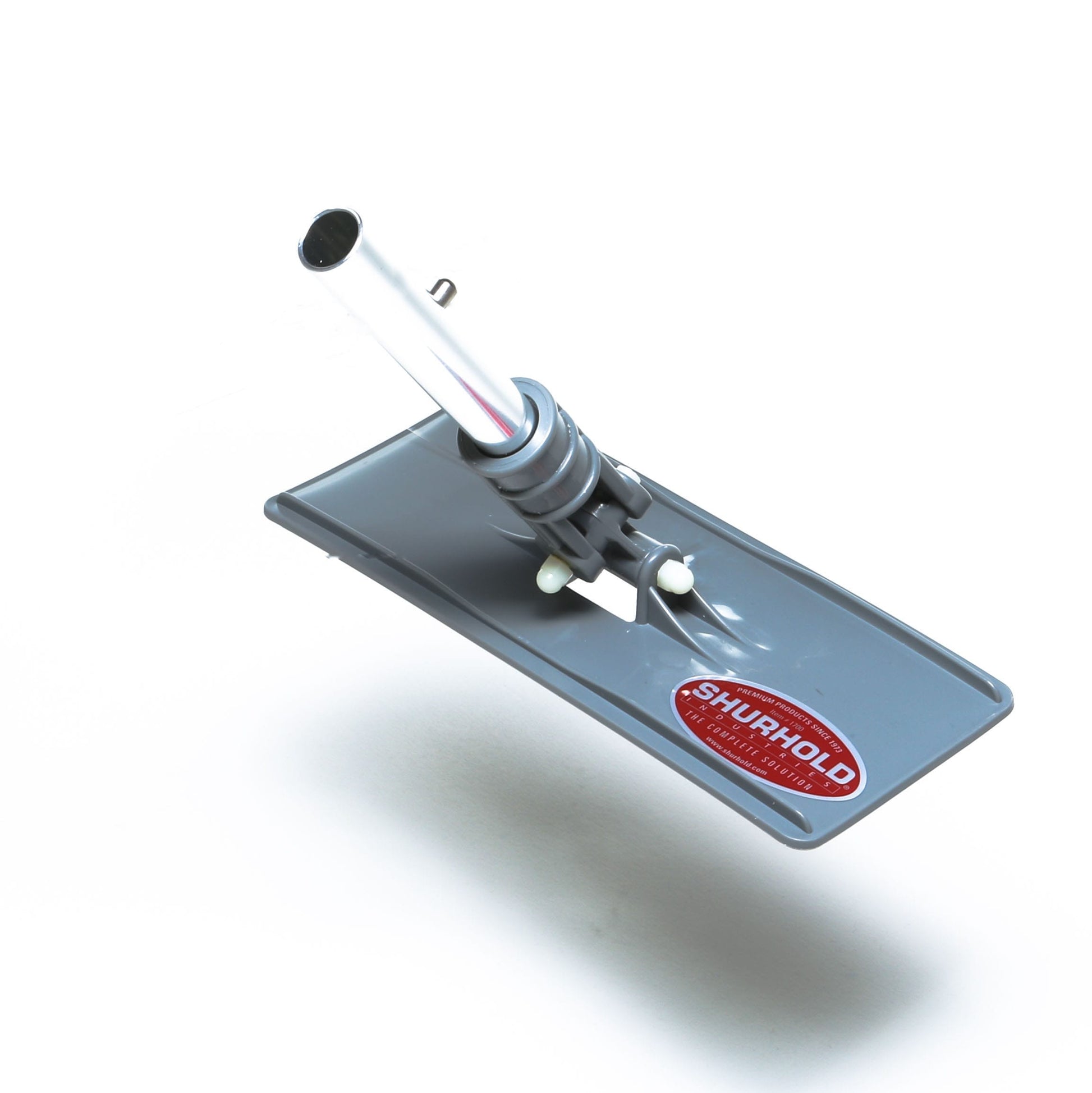 A gray Swivel Pad Base by Shurhold Industries, Inc.—a rectangular scrubber attachment with a metal handle—designed for cleaning surfaces.