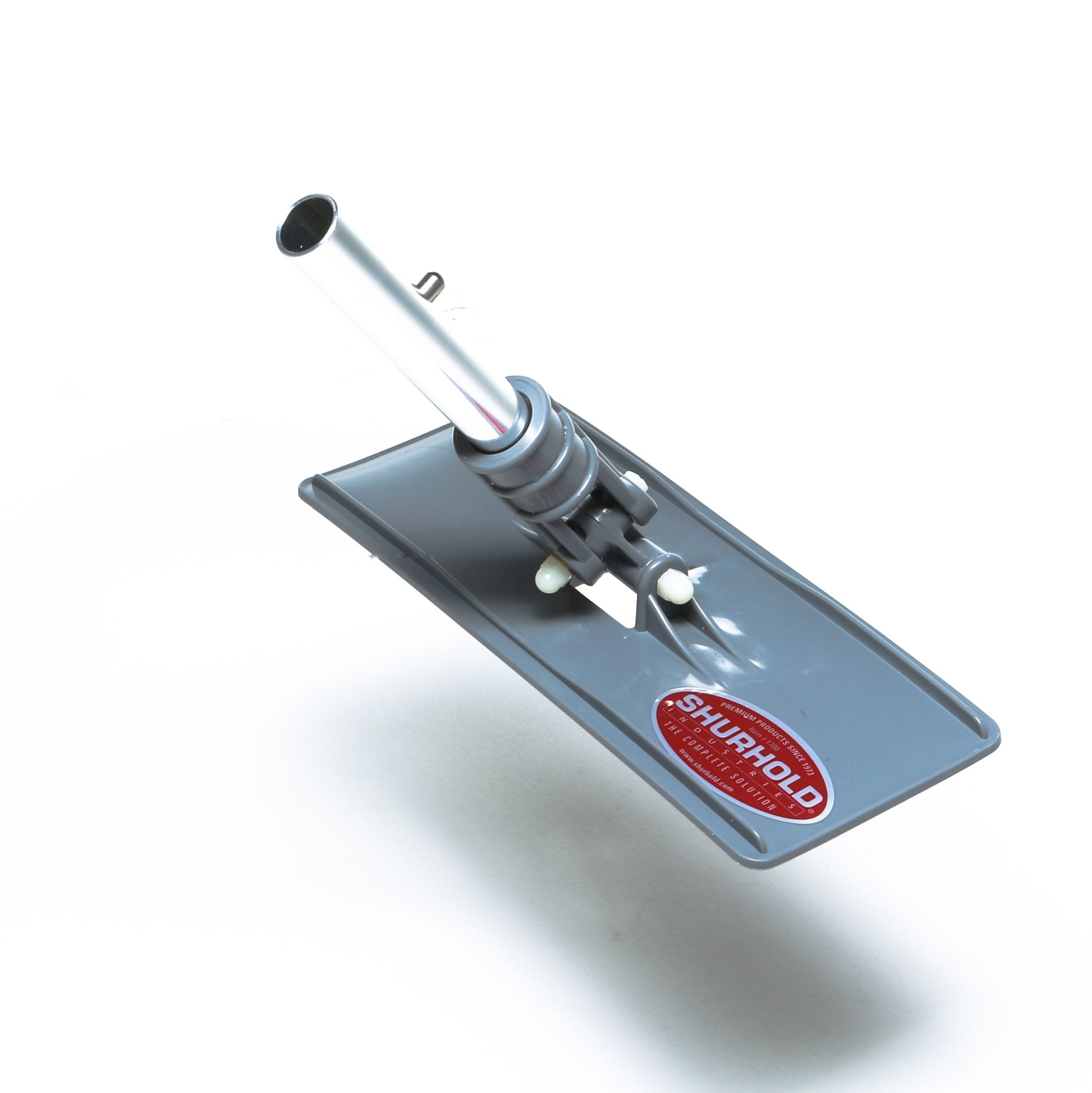 A rectangular gray Swivel Pad Base mop head with attached metal handle from Shurhold Industries, Inc., compatible with various Shurhold attachments and scrubber pads.