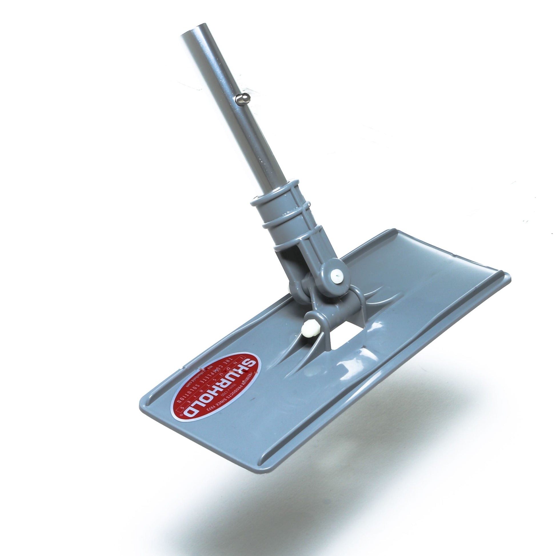 A gray rectangular Swivel Pad Base by Shurhold Industries, Inc. with an adjustable handle, compatible with various Shurhold attachments, shown against a white background.