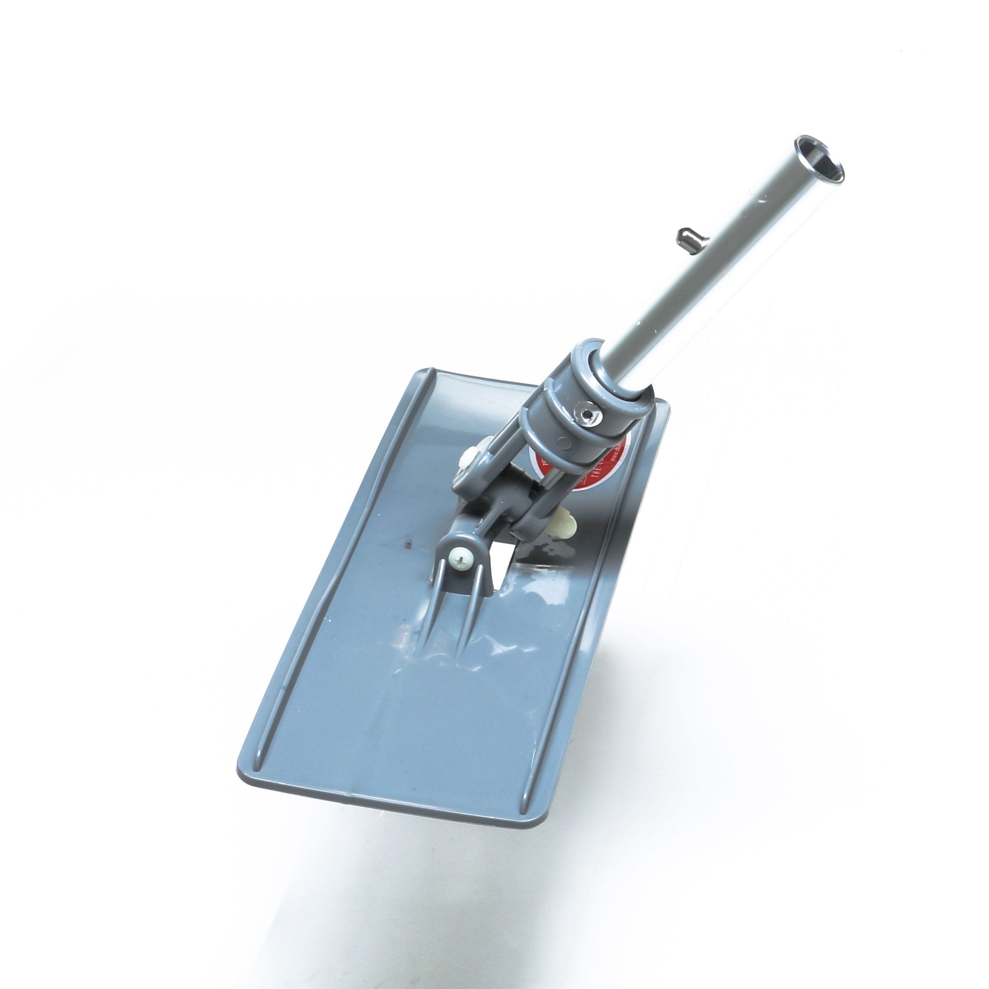 The Shurhold Industries, Inc. Swivel Pad Base is displayed against a white background, featuring a gray flat mop head with a metal handle attachment; compatible with Shurhold attachments and scrubber pads.