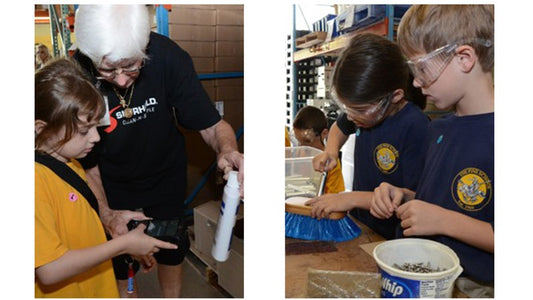 Shurhold Employees teaching kids how to make a brush