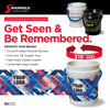 Promotional flyer for Shurhold Industries, Inc. Custom Printed Buckets, featuring rope handles and 315° heat-fused logo customization—showcase your brand with unique features and full-color graphics.