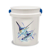The Guy Harvey Grand Slam Bucket by Shurhold Industries, Inc. is a 5-gallon rope handle bucket featuring detailed marlin artwork with the artist’s signature on the side.