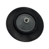 The Shurhold Industries Premium Rotary Pad Holder, made of high-quality urethane in black and gray with a central threaded metal insert, is displayed from above against a white background.