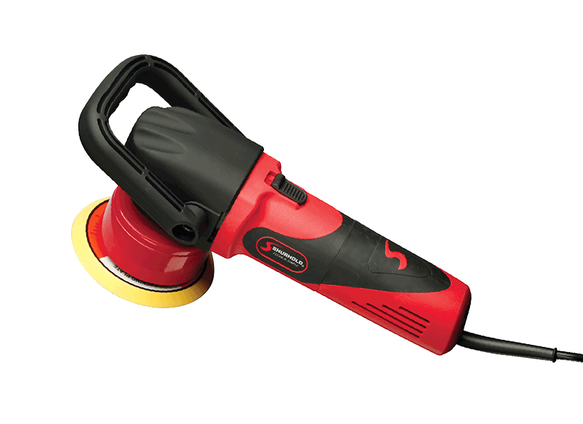 The Shurhold Industries, Inc. Dual Action Polisher, featuring a handle and power cord in red and black, is shown against a white background—perfect for achieving a high-gloss finish on your vehicle.