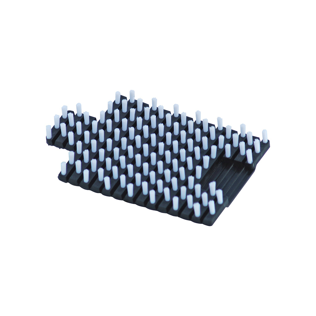 The Shurhold Industries Rope And Cord Brush is a black rectangular tool with a grid of white vertical pegs in a wraparound design, resembling part of a puzzle or board game, displayed on a white background.