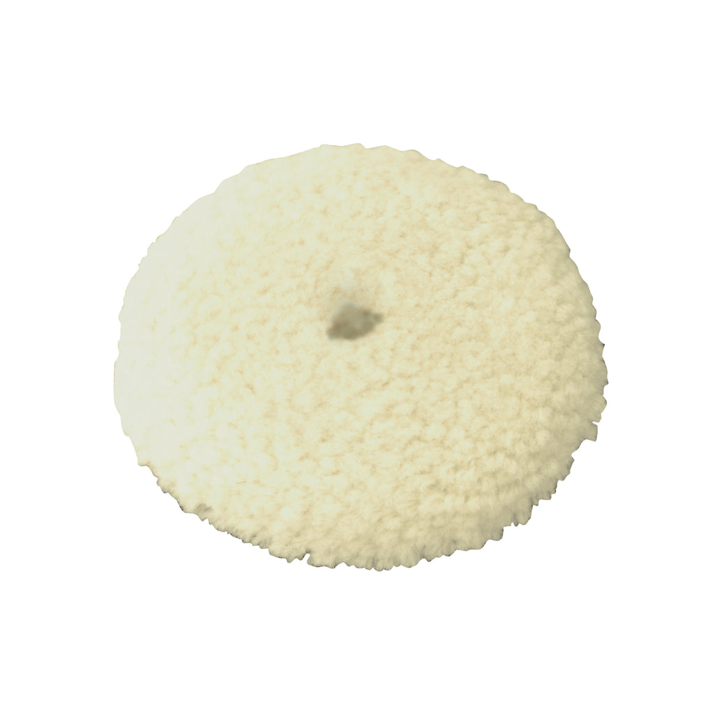 The Shurhold Industries, Inc. Rotary Buff Magic Compounding Pad is a round, off-white, fluffy pad with a small central hole, ideal for oxidation removal and perfect for use with the Shurhold Pro Rotary Polisher. Displayed against a white background.
