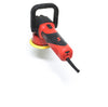 A Shurhold Industries, Inc. Dual Action Polisher in red and black with a yellow sanding pad is displayed against a white background, designed to deliver a high-gloss finish.