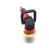A Shurhold Industries, Inc. Dual Action Polisher in red and black with a handle and yellow polishing pad, designed for high-gloss finishes, shown on a white background.