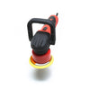 A red and black Shurhold Industries, Inc. Dual Action Polisher with a handle and yellow sanding pad for high-gloss finishes is shown on a white background.