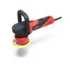 A Shurhold Industries, Inc. Dual Action Polisher in red and black with a round yellow sanding pad and side handle is displayed on a white background, designed to deliver a high-gloss finish.