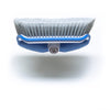 A front view of the Hammerhead Brush by Shurhold Industries, Inc., showing its blue and white ergonomic design with stiff bristles against a plain white background.