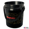 The Custom Printed Bucket by Shurhold Industries, Inc. features a black rope handle, yellow dotted line heat-fused graphic with the Good Sam logo, and a small Made in USA label in the corner.