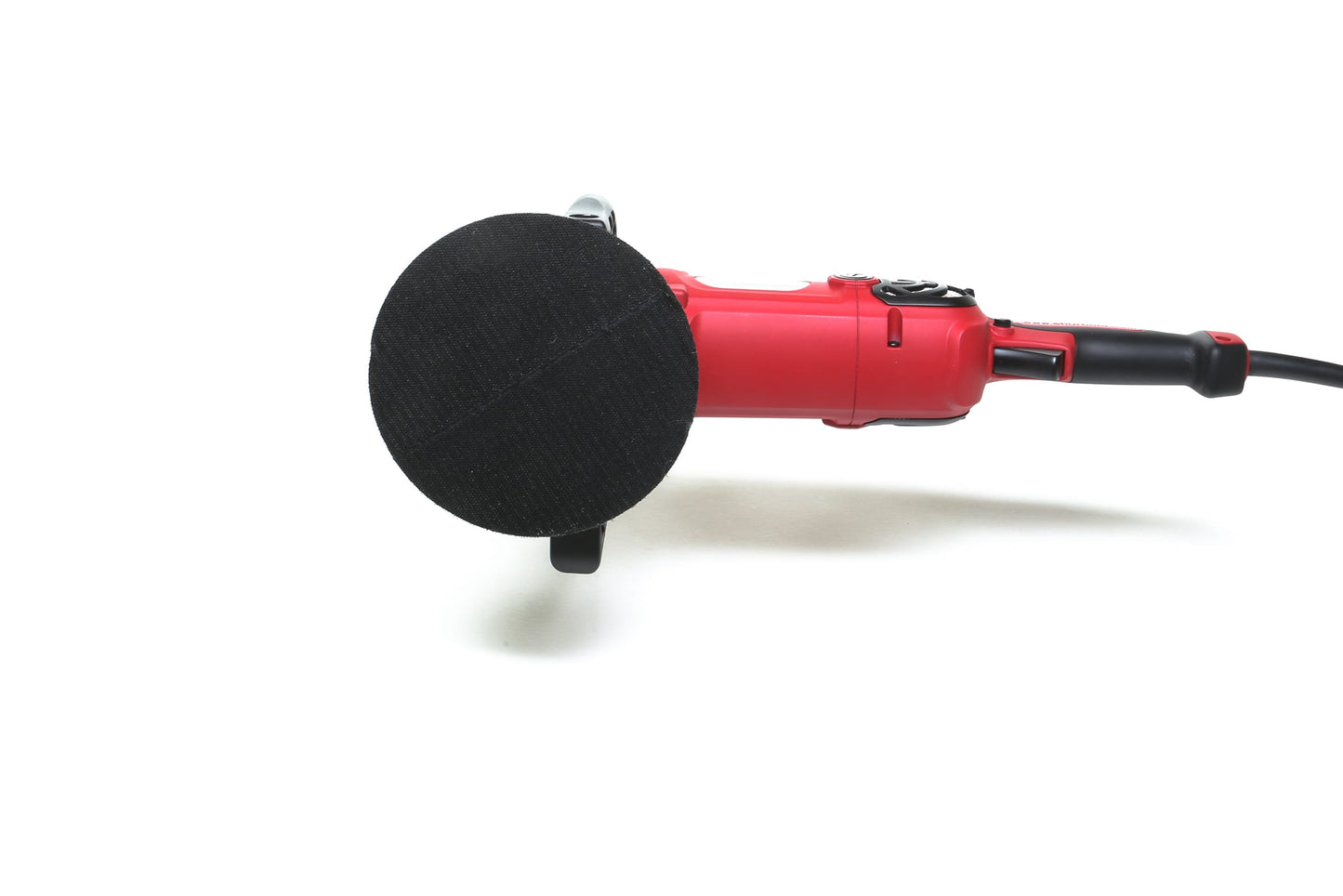 A refurbished Shurhold Industries, Inc. Pro Rotary Polisher with a black abrasive disc is displayed on a white background, showcasing its effectiveness for correcting surface imperfections.