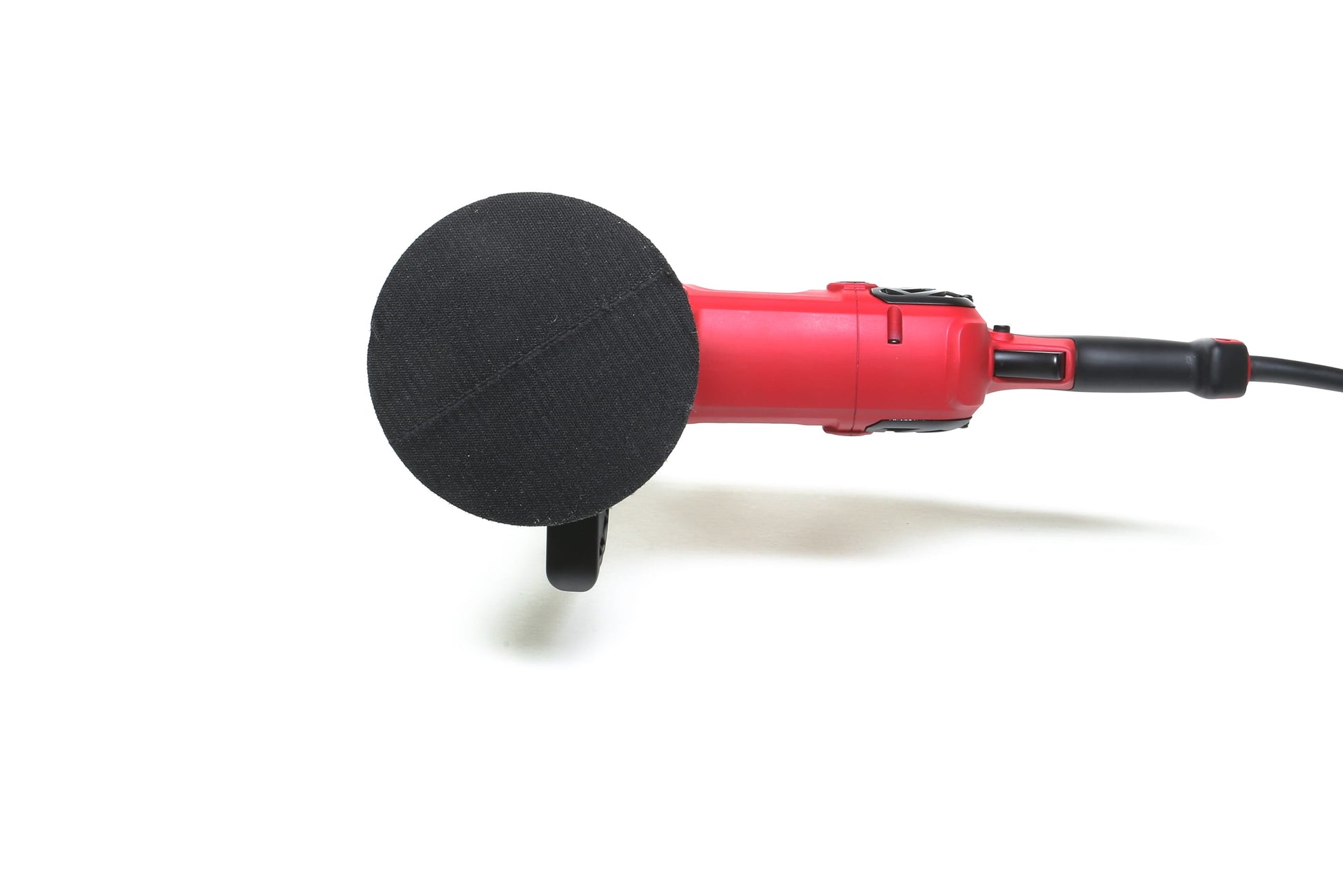 A refurbished Pro Rotary Polisher by Shurhold Industries, Inc. is shown with a black sanding pad on a white background, designed as a professional-grade tool for correcting surface imperfections.