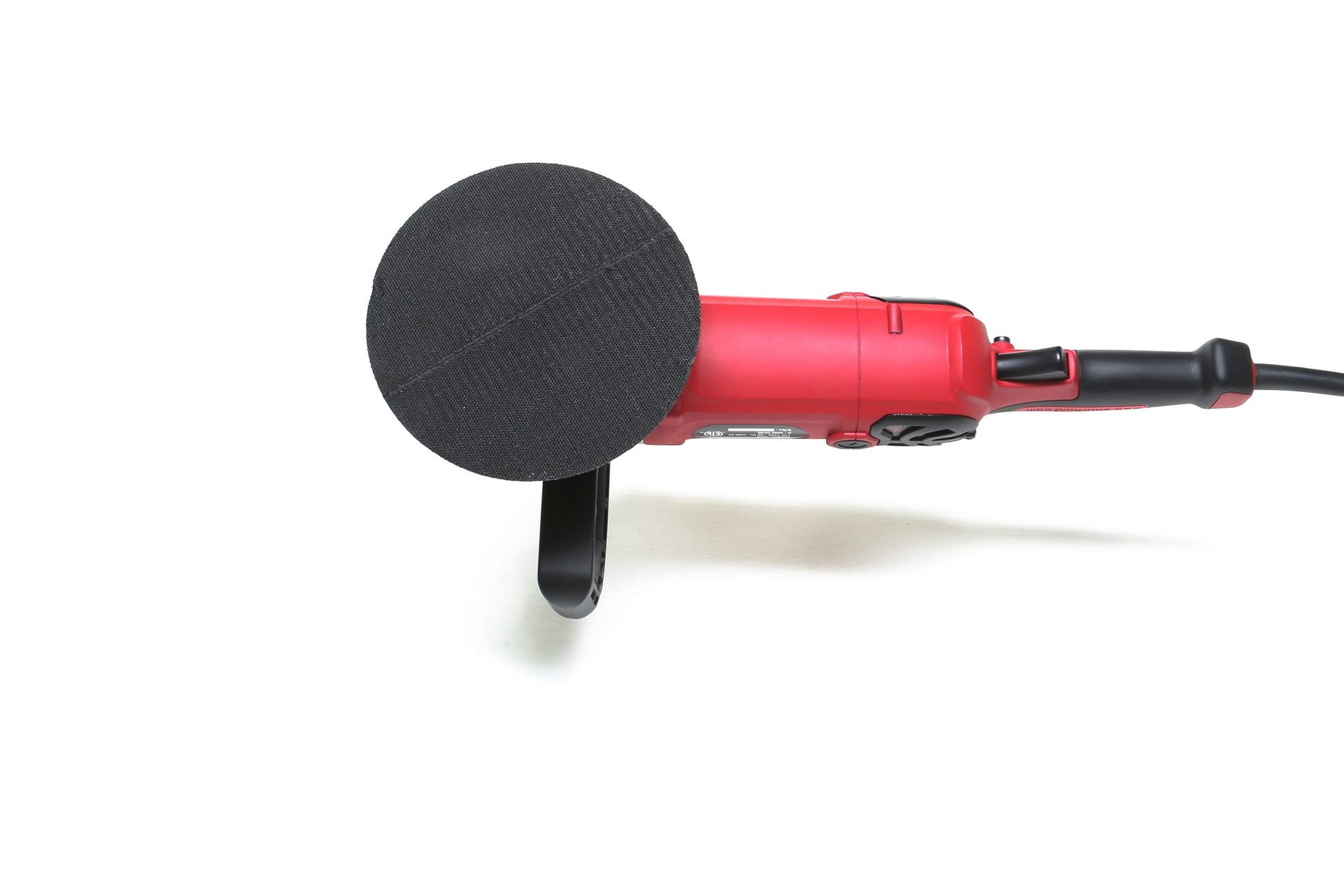 A refurbished Shurhold Industries, Inc. Pro Rotary Polisher with a black circular disc and side handle is displayed on a white background—perfect for addressing surface imperfections.
