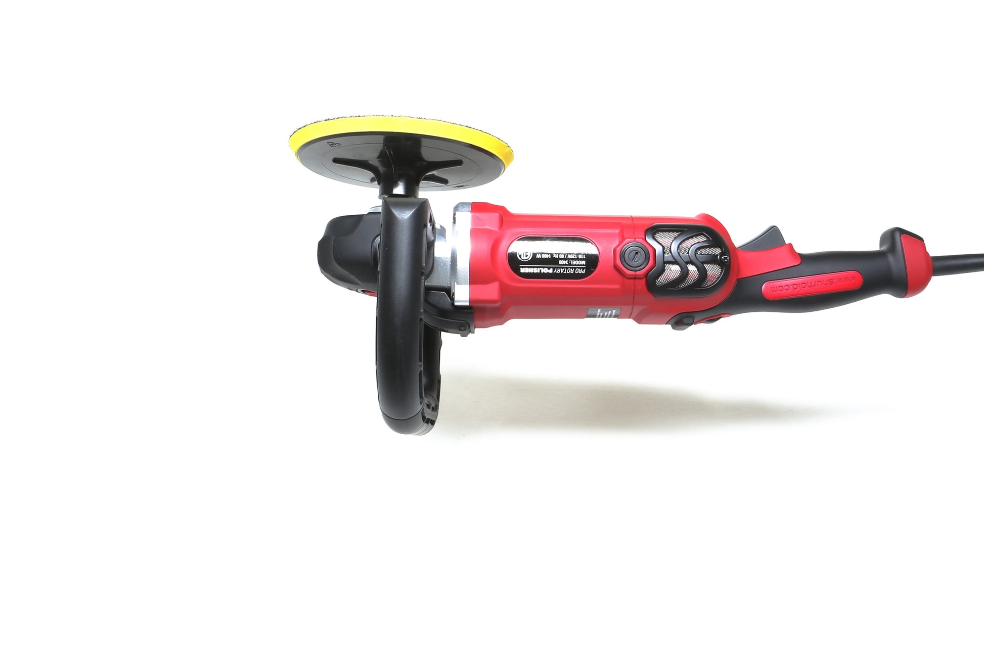 A refurbished Shurhold Industries, Inc. Pro Rotary Polisher with a black handle and yellow pad is displayed on a white background—perfect for eliminating surface imperfections.
