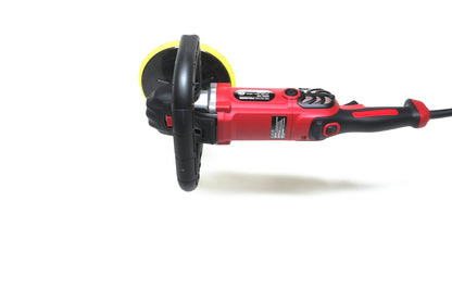 The Refurbished Pro Rotary Polisher by Shurhold Industries, Inc. is a red and black professional-grade tool with a yellow pad, ideal for correcting surface imperfections; shown against a white background.