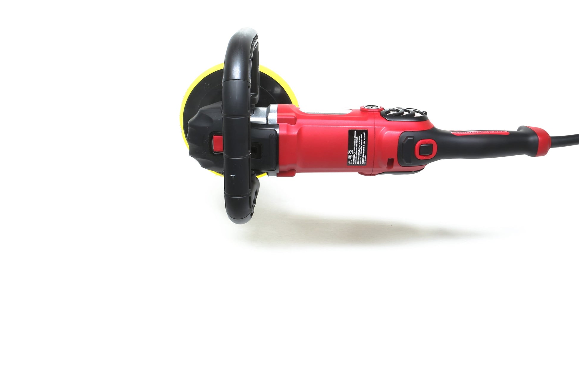 A refurbished Shurhold Industries, Inc. Pro Rotary Polisher with a yellow pad is pictured on a white background—a professional-grade tool engineered to efficiently eliminate surface imperfections.