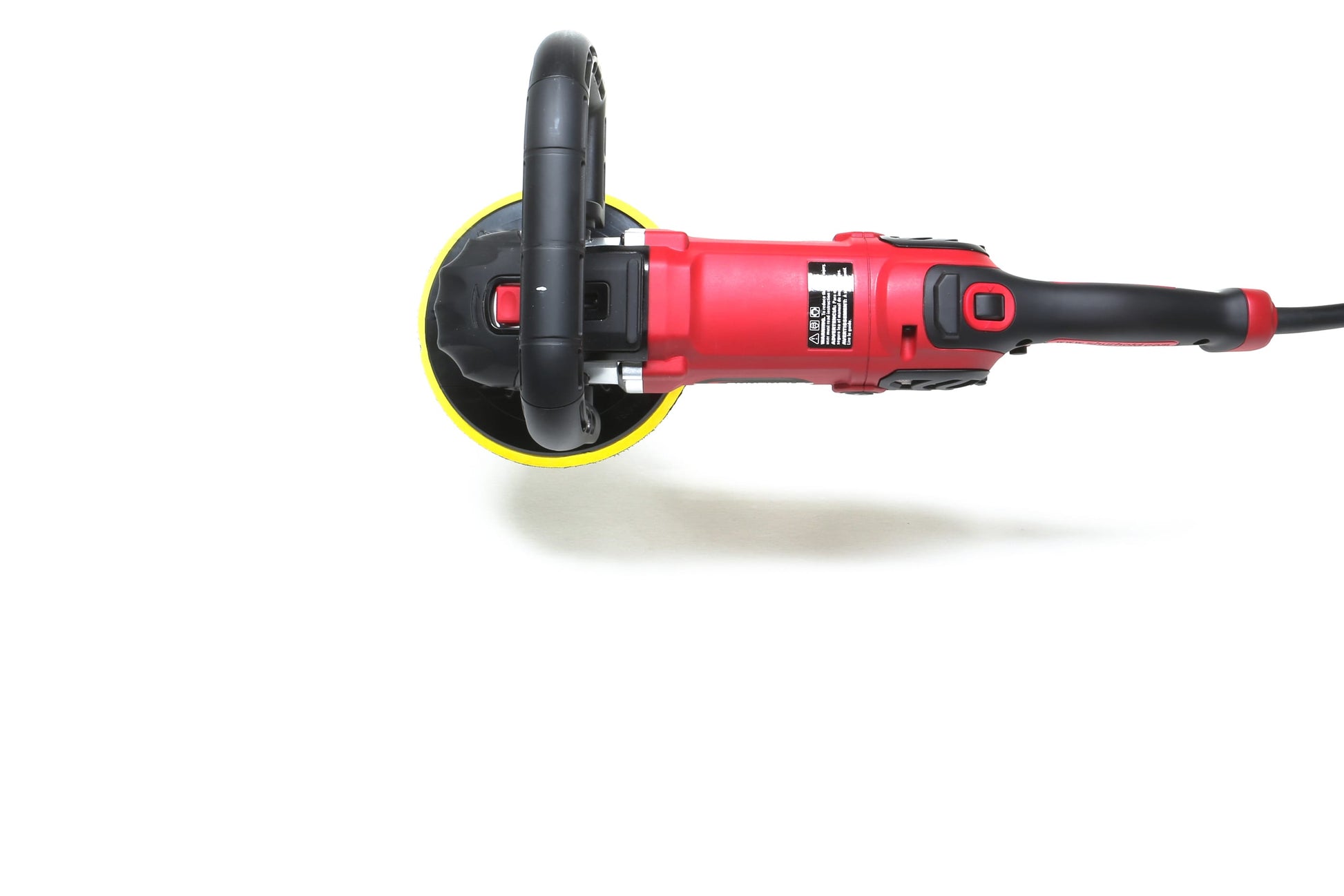 A Refurbished Pro Rotary Polisher by Shurhold Industries, Inc. in red and black is shown on a white background with its cord extending to the right.