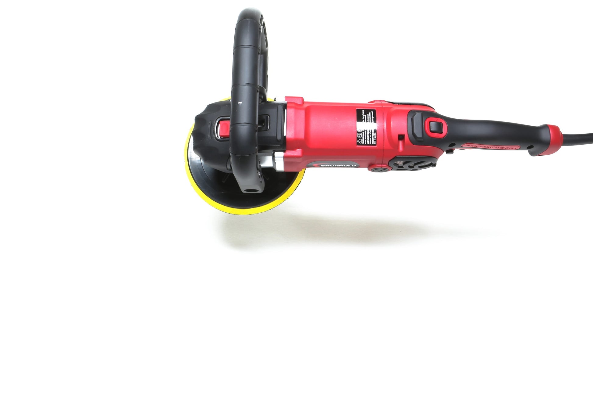 A refurbished Shurhold Industries, Inc. Pro Rotary Polisher with a yellow disc pad is shown on a white background—a professional-grade tool for easily correcting surface imperfections.