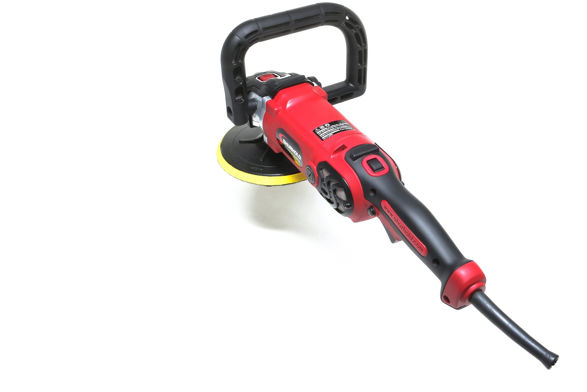 A refurbished Shurhold Industries, Inc. Pro Rotary Polisher with handle and power cord, shown on a white background—a professional-grade tool designed for removing surface imperfections.