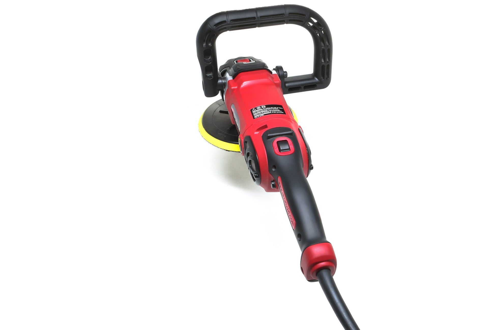 A refurbished Pro Rotary Polisher from Shurhold Industries, Inc. with a yellow pad and black handle is shown on a white background—this professional-grade tool easily removes surface imperfections.